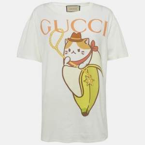 Gucci Off-White Logo and Bananaya Print Cotton Loose Fit T-Shirt M