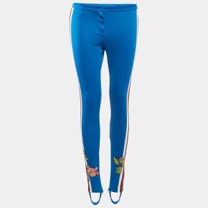 Gucci Blue Floral Applique Jersey Stirrup Trousers XS