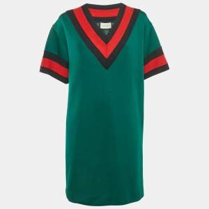 Gucci Green Jersey Web Stripe Varsity Mini Dress M