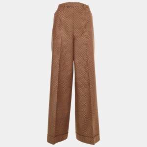 Gucci Brown Square G Jacquard Wool Wide Leg Trousers M