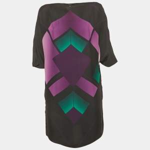 Pre Owned Gucci Black Printed Silk Mini Dress S
