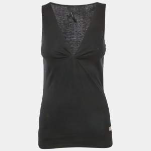 Gucci Black Stretch Knit V-Neck Sleeveless Top S