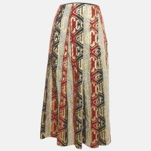 Gucci Multicolor Lamé Lurex Logo Wool Blend Pleated Midi Skirt XS