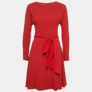 Pre Owned Gucci Red Crepe Belted Short Dress S