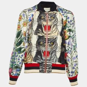 Pre Owned Gucci Multicolor Floral Sequined Printed Silk Bomber Jacket S
