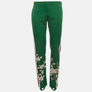 Pre Owned Gucci Green Floral Embroidery Jersey Pants XL