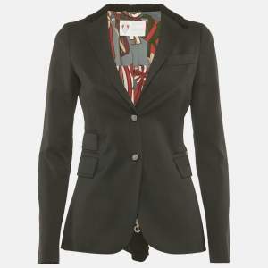 Pre Owned Gucci Equestrian Black Wool Leather Trim Single Breasted Blazer S