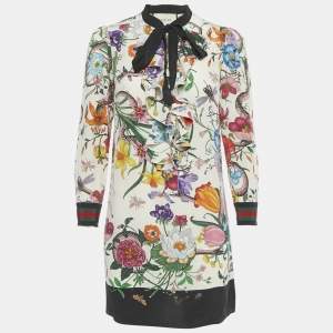 Pre Owned Gucci Multicolor Floral Print Silk Ruffled Mini Dress M
