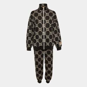 Pre Owned Gucci Black Interlocking G Cotton Blend Zip Jacket & Joggers Set L