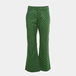 Pre Owned Gucci Green GG Jacquard Flared Jeans XXL Waist 36"