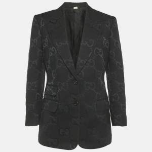 Pre Owned Gucci Black GG Jacquard Single Breasted Blazer M 