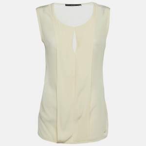 Pre Owned Gucci Cream Crepe and Knit Sleeveless Top M