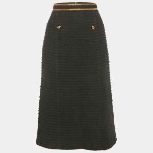 Pre Owned Gucci Black Tweed Embroidered Trim Midi Skirt M