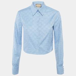 Pre Owned Gucci Blue GG Cotton Cropped Full Sleeve Shirt S
