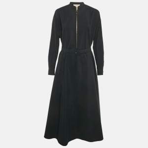 Pre Owned Gucci Black Cotton Poplin Belted Maxi Dress S