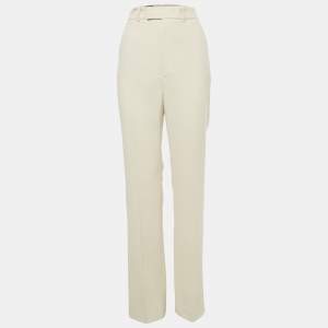 Pre Owned Gucci Cream Crepe Wool Wide Leg Formal Trousers M