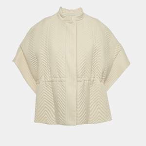 Pre Owned Gucci Cream Chevron Wool Quilted Drawstring Jacket S  