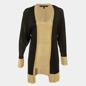 Pre Owned Gucci Black/Gold Knit Sleeveless Top & Cardigan Set S/M