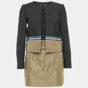 Pre Owned Gucci Black /Gold Crepe Blazer & Skirt Set S