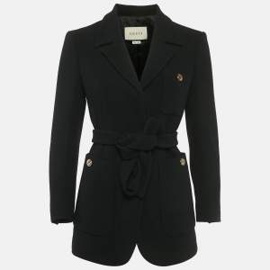 Pre Owned Gucci Black Wool Belted Jacket S