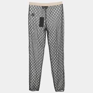 Pre Owned Gucci Black GG Embroidered Tulle Sheer Leggings XL