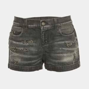 مملوكة مسبقًا Gucci Black Washed Embellished Denim Shorts M Waist 30" 
