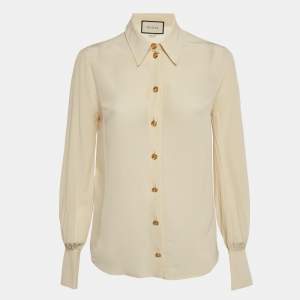 Pre Owned Gucci Cream Silk Button Down Shirt S
