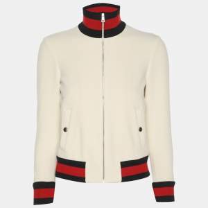 Pre Owned Gucci Cream Contrast Trim Knit Jacket XXS