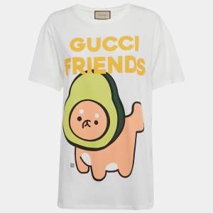 Pre Owned Gucci White Avocado Print Jersey T-Shirt S