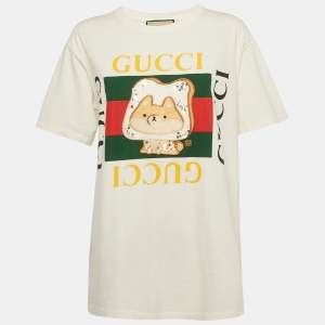 Pre Owned Gucci x Pikarar White Embroidered Jersey T-shirt S