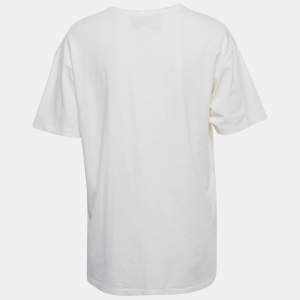 Pre Owned Gucci Cream Logo Glitter Print Jersey T-Shirt S