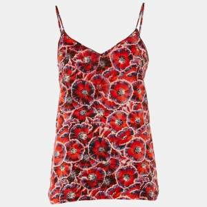 Pre Owned Gucci Red Poppy Print Silk Camisole Top M