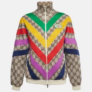 Pre Owned Gucci Beige GG Rainbow Jersey Zip Up Jacket XXS