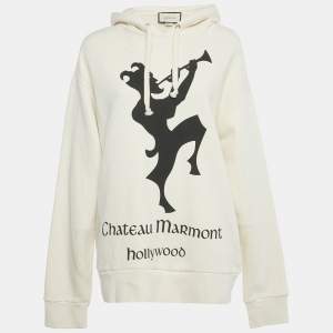 Pre Owned Gucci Cream Chateau Marmont Hollywood Print Cotton Hoodie XL