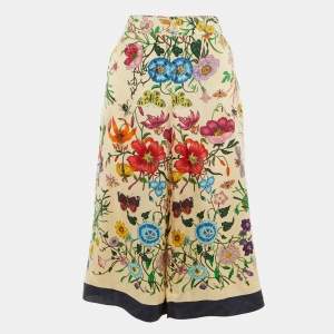 Pre Owned Gucci Beige Floral Print Silk Culottes M
