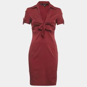 Pre Owned Gucci Red Satin Silk Knotted Mini Dress M