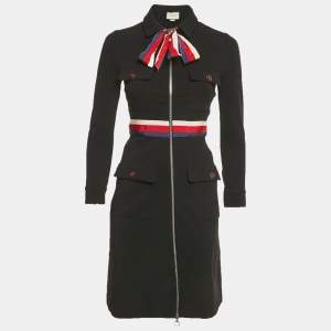 مملوكة مسبقًا Gucci Black Neck-Tie Stretch Crepe Mini Dress S