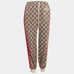 Pre Owned Gucci Beige GG Supreme Print Cotton Joggers XS