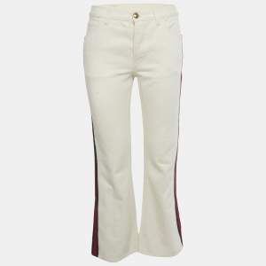 Pre Owned Gucci Beige Web Trim Denim Hypnotism Jeans S/Waist 28"