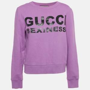 Pre Owned Gucci Purple Printed Cotton Sweatshirt XS