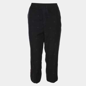 Pre Owned Gucci Black Wool Contrast Trim & Bees Detailed Gabardine Pants M
