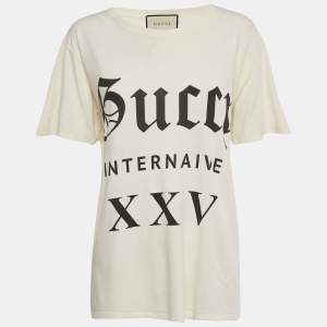 Pre Owned Gucci Cream Printed Jersey T-Shirt M