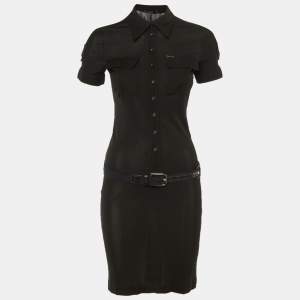 Pre Owned Gucci Black Jersey Pocket Front Mini Dress XS