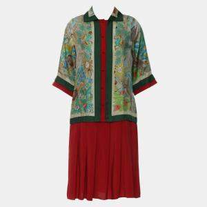 Pre Owned Gucci Multicolor Silk Animal Printed Pleated Dress