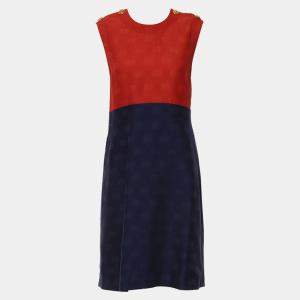 Pre Owned Gucci Blue/Red  Silk Wool Textured Two Tone Sleeveless Dress