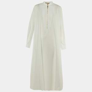 Pre Owned Gucci White Cotton Zip UP Maxi Dress M