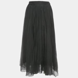 Pre Owned Gucci Black Silk Gathered Midi Skirt M