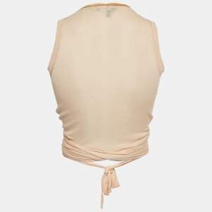 مملوكة مسبقًا توب غوتشي قطن برتقالي فاتح بتصميم كنيت ملفوف مقاس صغير جداً