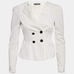 Pre Owned Gucci White Gabardine Flared Double Breasted Blazer S
