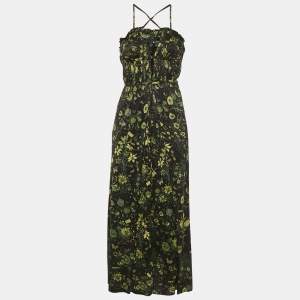 Pre Owned Gucci Black Printed Crepe Maxi Dress S